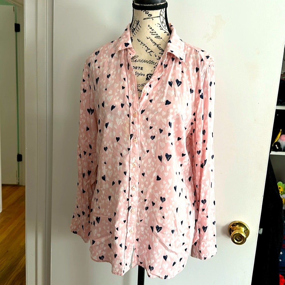 Talbots pink button down shirt with hearts